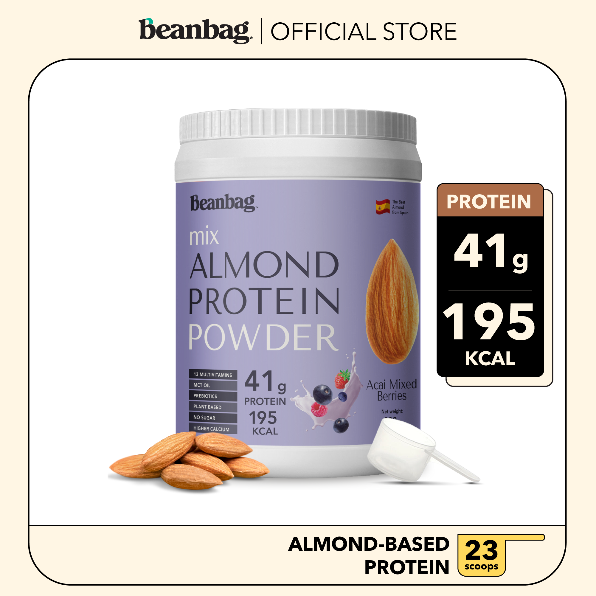 Beanbag Almond Protein Powder รส Acai Mixed berries 800g